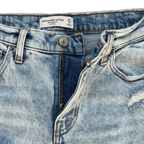 Abercrombie & Fitch 27/4R Boyfriend Jeans Mid-Rise Distressed Frayed Hems Blue - Picture 4 of 10